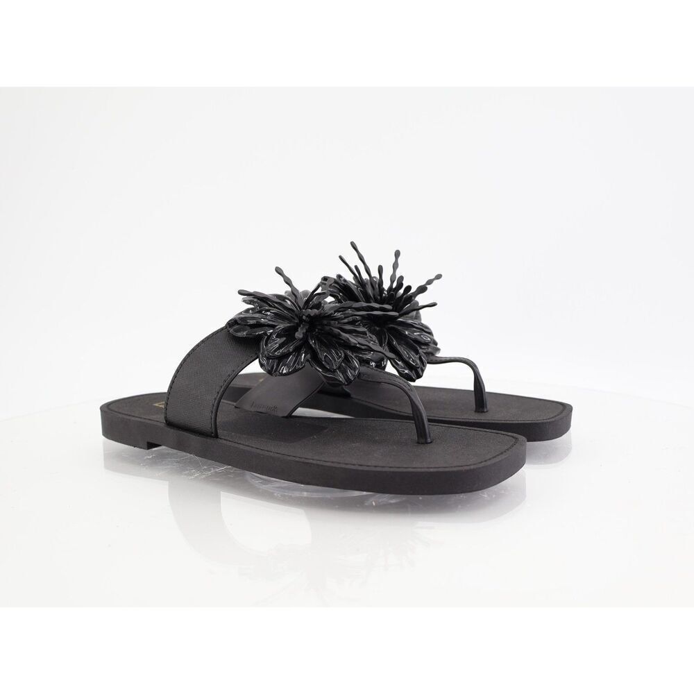 Larroude Hibiscus Sandals Slide Thong Size 8/9 Black Slip On Rubber Beach